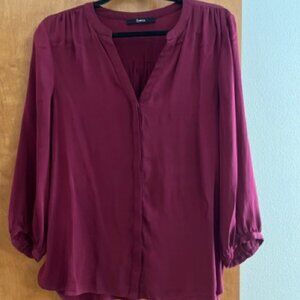 Quince Burgundy Washable Silk Pleat Back Shirt Top Blouse (L)